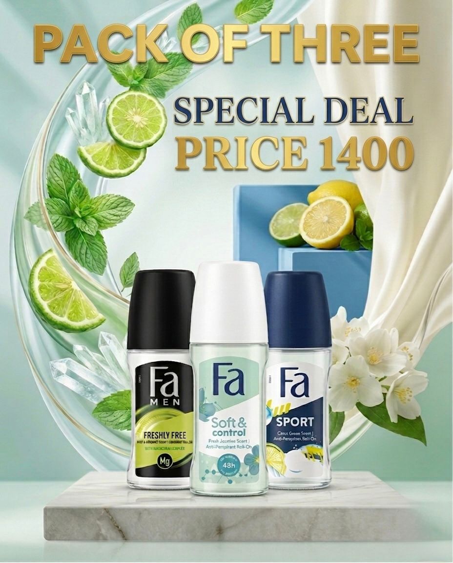 Fa Deo Roll-On  ( Pack Of Three ) Trio Value Pack - Freshly Free, Soft & Control, Sport -