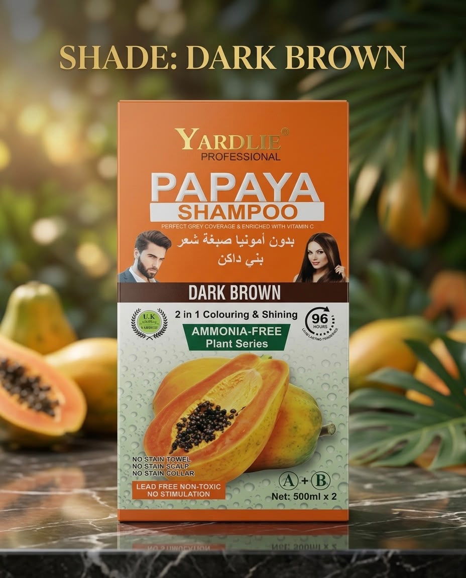Yardlie Professional Papaya Shampoo (Dark Brown & Natural Black)  Net Content: 500ml x 2