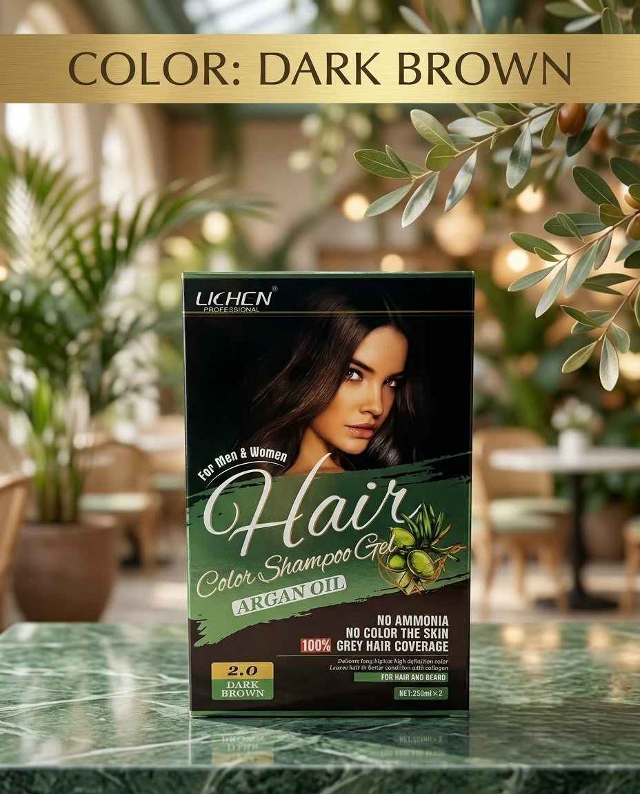 Lichen Professional Hair Color Shampoo Gel - Argan Oil (Dark Brown & Natural Black)  Net Content: 250ml x 2