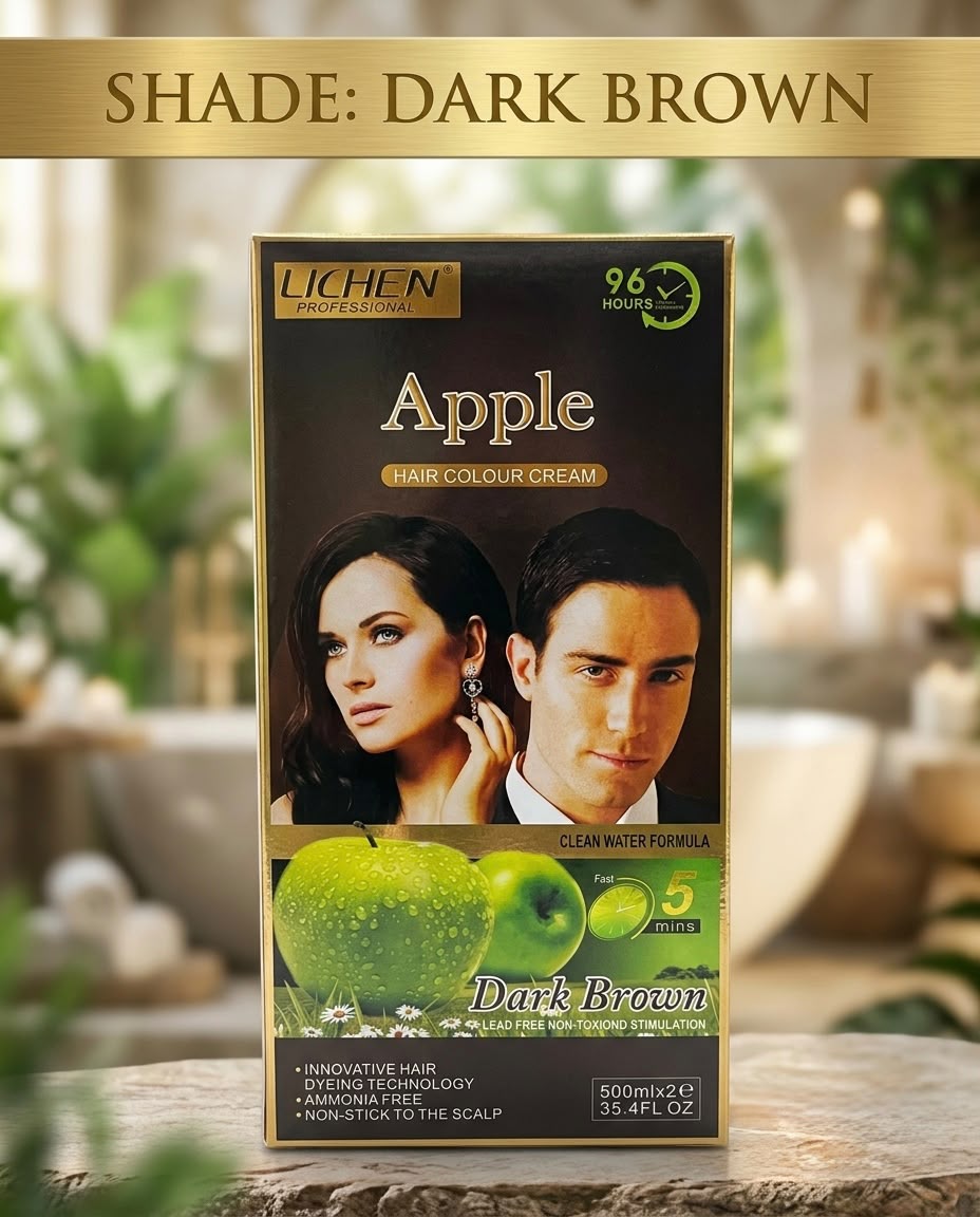 Lichen Professional Apple Hair Colour Cream (Dark Brown & Natural Black)  Net Content: 500ml x 2