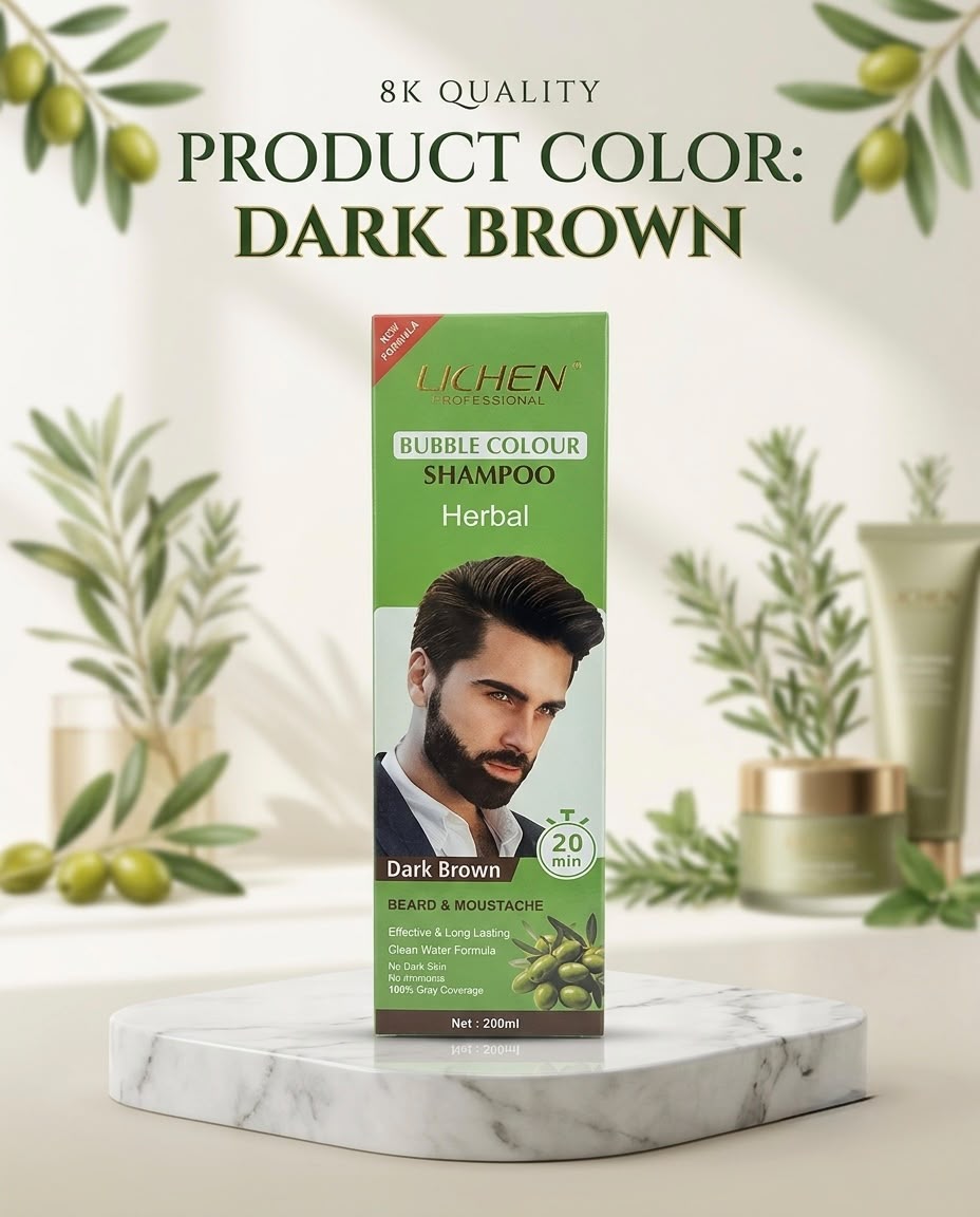 LICHEN Professional Herbal Bubble Colour Shampoo (Natural Black & Dark Brown)