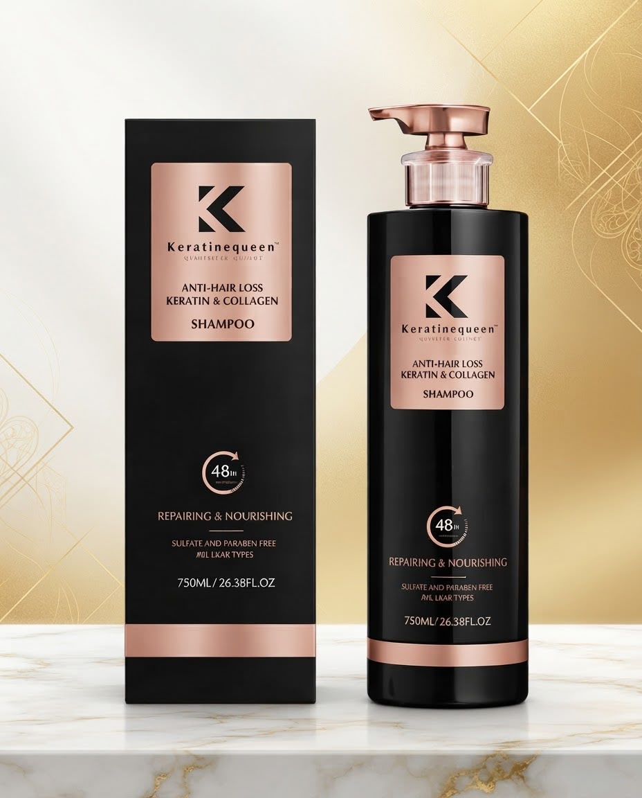 Keratinequeen Anti-Hair Loss Keratin & Collagen Shampoo (Black and Rose Gold)
