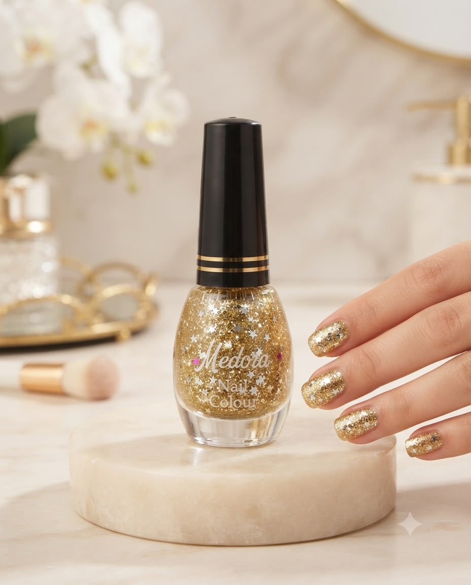 Medora Nail Colour, Color: Gold Glitter, Number: Starry Gold