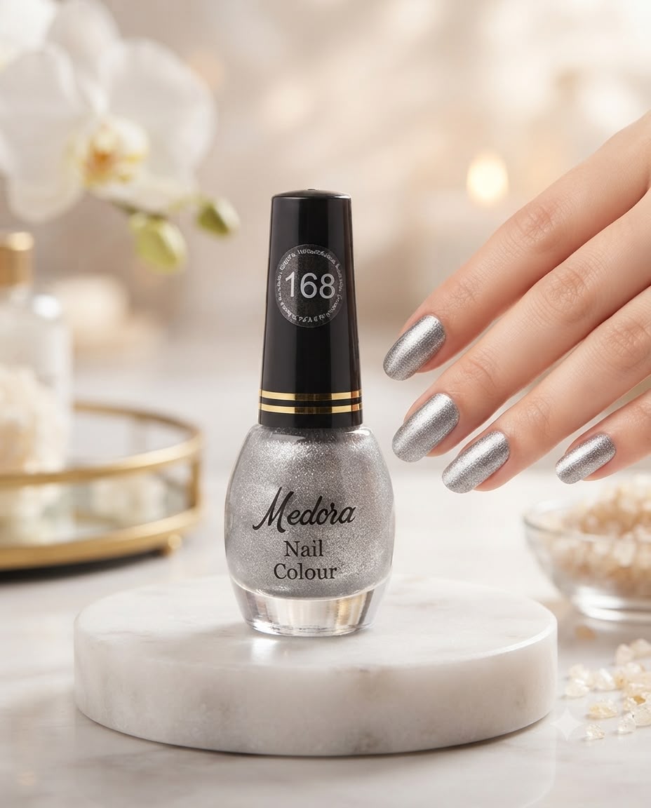 Medora Nail Colour, Color: Sparkling Silver, Number: 168