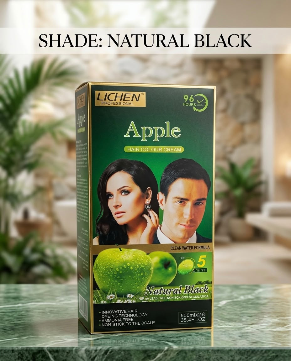 Lichen Professional Apple Hair Colour Cream (Dark Brown & Natural Black)  Net Content: 500ml x 2