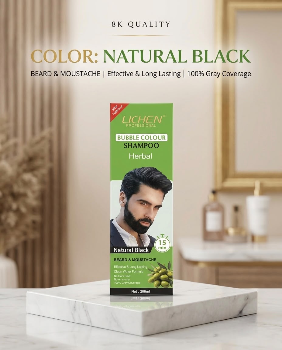 LICHEN Professional Herbal Bubble Colour Shampoo (Natural Black & Dark Brown)